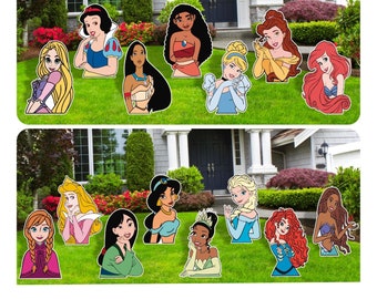 Princess Party Decor, Princess Cutouts, Birthday Party Decor, Aiel, Rapunzel, Belle, Snow White, Moana, Cinderella, Jazmine, Merida, Elsa,