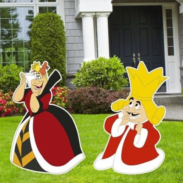 Alice in Wonderland Queen and King ok Hearts Cut Outs Outdoor Decoration Signs Party Décor Yard Sign wall Art 1st Birthday Party props