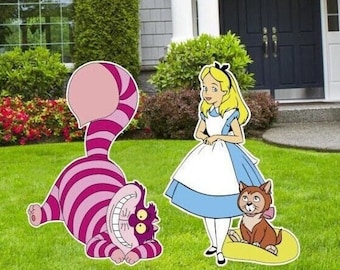 Alice in Wonderland, Cheshire Cat, Dinah Cat, Cut Outs, Outdoor Décor Signs, Party Décor, 1st Birthday, Yard Art, Garden Décor, Birthday