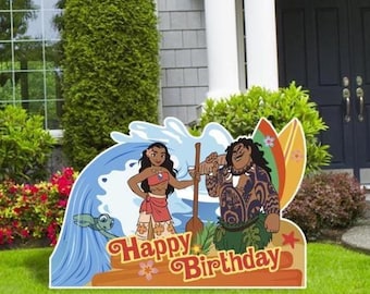 Moana Party Decor Cutouts, Moana Happy Birthday Sign, Outdoor Decoration, Moana Cutouts, Hawaiian Luau Décor, Party decor, Moana Yard Signs