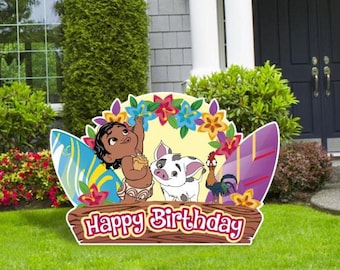 Baby Moana Party Decor Cutouts, Baby Moana Happy Birthday Sign, Outdoor Decoration, Moana Cutouts, Hawaiian Luau Décor, P Moana Yard Signs