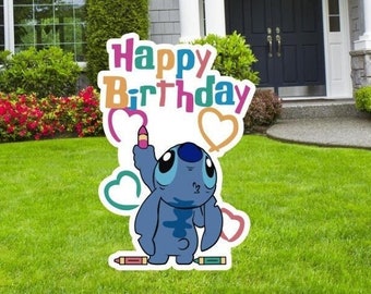 Stitch Happy Birthday Decoration, Stitch Birthday Party Cutouts,  Happy Birthday Sign, Outdoor Decoration, Yard Sign, Party decoration