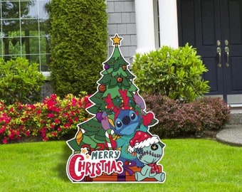 Stitch Christmas Yard Signs and Cutouts, Christmas Tree, Stitch Cutouts, Yard Signs, Outdoor Decoration Sign, Christmas, Stitch Christmas ,