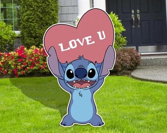 Stitch Valentines Day, Valentines Day Decor, Stitch Outdoor Decor, Stitch valentines Day Cutouts, Party decor, Stitch I Love You Sign