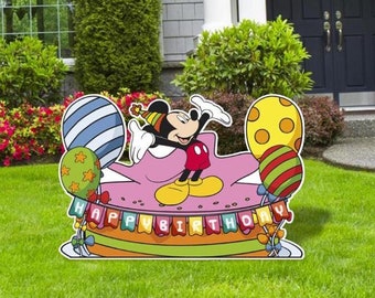 Mickey Happy Birthday Cake Cutouts and Yard signs, Garden Decor, Mickey HBD Cutouts, Mickey Birthday Party,  Mickey Birthday Decor