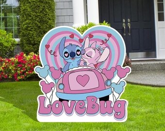Stitch Valentines Day, Valentines Day Decor, Stitch and Angel Valentines Day Cutouts, Outdoor Decor, Valentines Love Bug Decor, Love Stitch