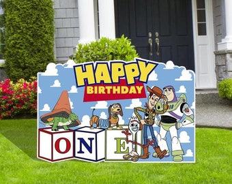 Toy Story Happy Birthday Sign, Toy Story First Birthday Party, Yard Sign, Outdoor Decor, Toy Story Cutots, Cartoon Cutouts, Toy Story
