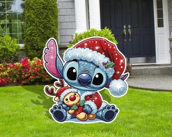 Stitch Christmas Yard Signs and Cutouts, Stitch Christmas Outdoor Decor, Stitch Cutouts, Yard Signs, Christmas Stitch, Christmas Stitch,