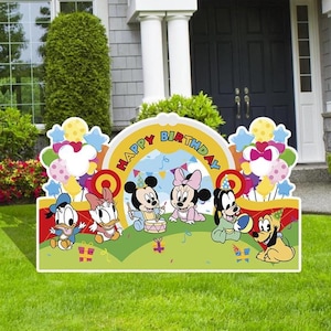 Baby Mickey Happy Birthday Sign, Baby Mickey and Friends Cutouts, Baby Minnie Cutouts Party Décor, Outdoor Decor, Baby Shower Decor,