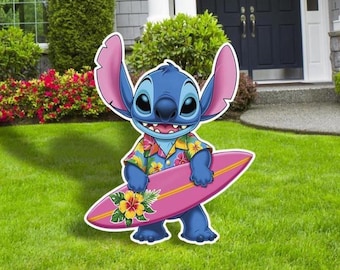 Stitch Pool Party Cutouts and Decor,  Stitch Birthday Party Props, Stitch Pool Party Cutouts, Stitch Cutout, Stitch Surfing Board Yard Signs