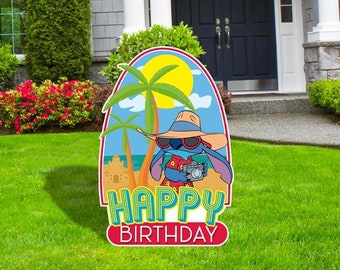 Stitch Pool Party Yard Signs and Cutouts,  Cartoon Cutouts, Stitch Happy Birthday Sign, Stitch Party Decor, Stitch Yard Signs,