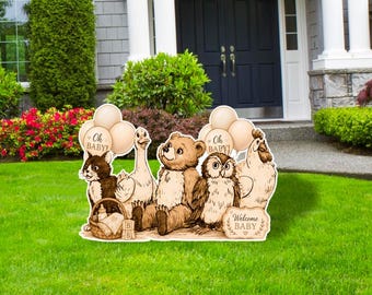 Bear baby Shower, Vintage Bear Sign, Bear Happy Birthday, Outdoor Decor Signs, Yard Sign, Cute Bear and Friends, Personalized Text