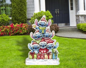 Stitch Christmas Tree Cutout, Stitch Cutouts, Outdoor Decoration Signs, Yard Sign, Stitch Christmas Yard Signs, Stitch Christmas Tree
