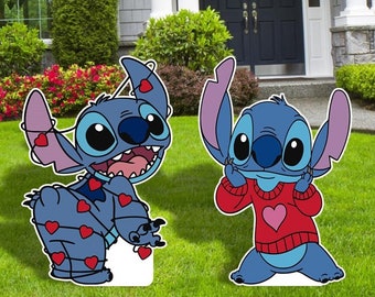 Stitch Valentines Day, Valentines Day Decor, Outdoor Decor, Stitch Love Cutouts, Valentines Party decor, Love Stitch, Anniversary Signs