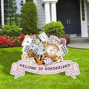 Alice In Wonderland, Personalized Welcome Sign, Birthday Party Decor, Light Pastel Colors, Cut Outs, Outdoor Decor, Yard Art, Yard Sign