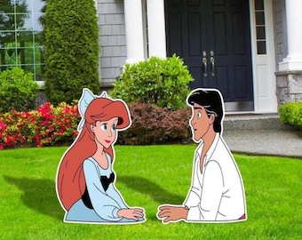 Princess Ariel and Eric Cut Outs Outdoor Decoration Sign Party Décor Wall Art Yard Sign Birthday Props, Little Mermaid and Erick