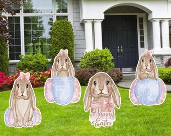 Easter Bunnies Pastel Colors, Cut outs, Outdoor Decoration Sign, Yard Sign, Egg Hunt Decoration, Cute Pink Bunny, Garden Decor, Big Signs,