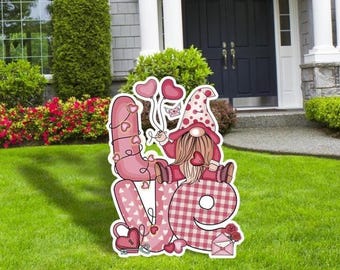 Gnomos para San Valentín, Letreros de jardín con gnomos, Letrero de amor, Decoración de fiesta, Decoración de jardín, Letrero decorativo para exteriores, Recortes, Gnomos rosas
