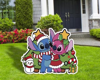Stitch Christmas, Angel Elf, Stitch Santa Claus, Stitch Cutouts, Christmas Outdoor Decor, Christmas Party decor, Garden Decor, Stitch Decor