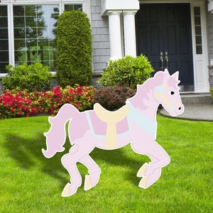 Carrousel Horse, Pastel Carrousel Horse, Carrousel Horse Cutouts, Birthday Party Decoration, Yard Sign, Outdoor Decoration, Party Decor,