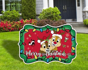 Chip and Dale Merry Christmas Cutout, Chip and Dale Christmas Yard Sign, Christmas Outdoor decor, Merry Christmas Garden Decor Sign