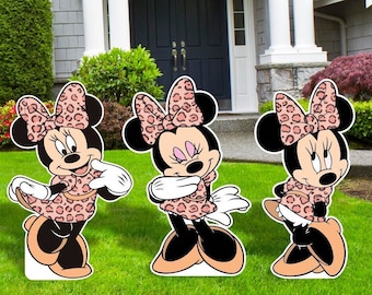 Minnie Party Decor, Pink Animal  Prints Cutouts, Cartoon Cut Outs, Birthday Party Decor, Minnie Pastel Colors, Yard Signs, Outdoor Decor,