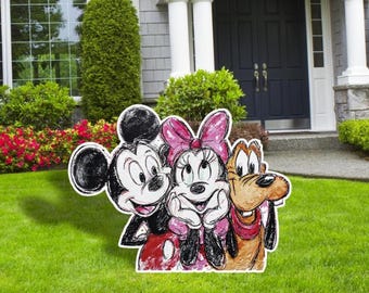 Letrero de San Valentín de Mickey, Minnie y Pluto, decoración para fiesta de San Valentín, dibujo con crayones, decoración para exteriores, recortes de Mickey para San Valentín