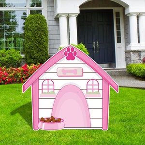 Dog House Birthday Party Decor, Pink Dogs House Cutouts, Cartoon Cutouts, Paw Decor, Personalized Signs, Outdoor decor, Personalized Party