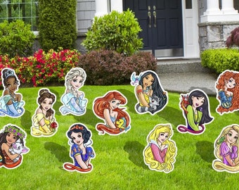 Princess Party Decor, Princess Cutouts, Princess Birthday Party, Aiel, Rapunzel, Belle, Snow White, Moana, Cinderella, Jazmine, Merida, Elsa