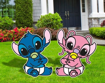 Stitch Baby Cutouts, Stitch and Angel Party Décor, Twins Birthday Party Décor, Outdoor Decor, Stitch Baby Shower, Stitch Gender Reveal,