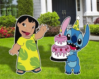 Stitch Happy Birthday cutouts and Yard Sign, Lilo and Stitch Cutouts, Outdoor Decor, Birthday Party Decor, Stitch Birthday Party Cutouts