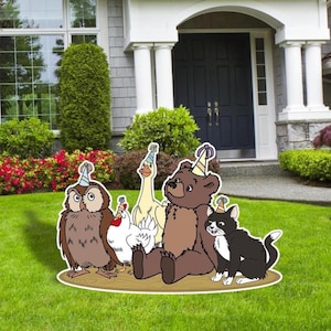 Cute Bear Party decor, Outdoor Decor Signs, Yard Sign, Cute Bear Birthday Party, Cutouts, Bear, Cat, Owl. Duck and Hen Cutouts, Bear Decor