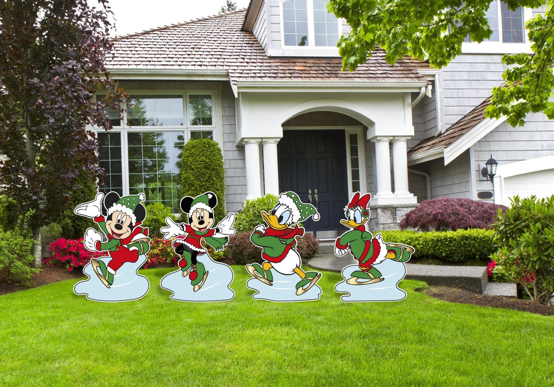 Mickey Ice Skating Yard Signs and Cutouts, Christmas Mickey Winter