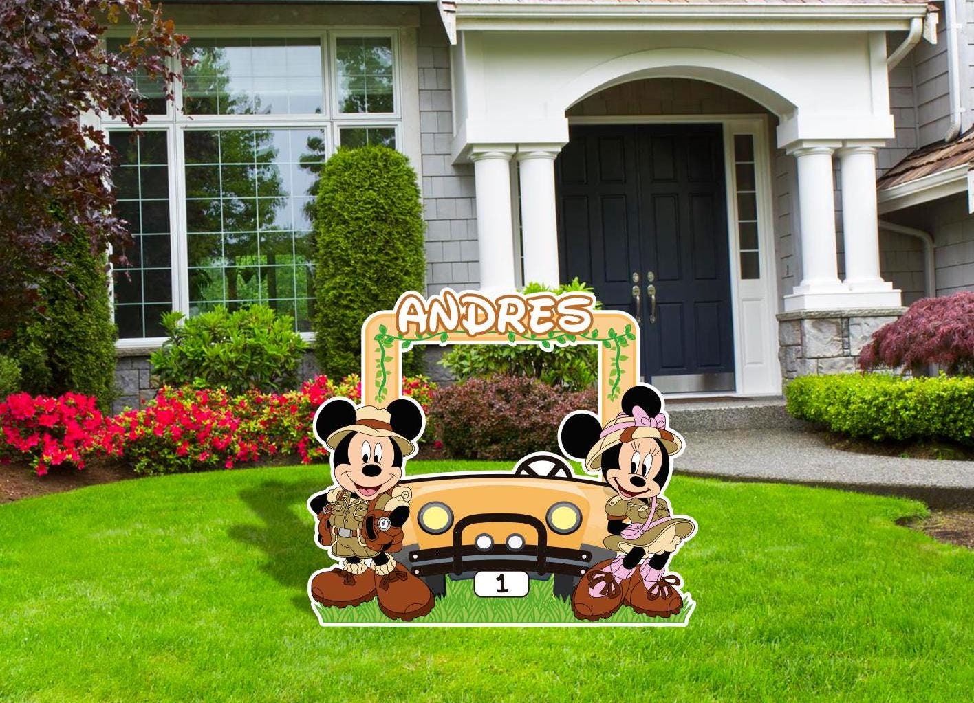 Fotomatón de Mickey Safari, recortes de cumpleaños de safari y letrero de jardín, fotomatón personalizado de Mickey Safari, decoración para exteriores, cumpleaños de safari