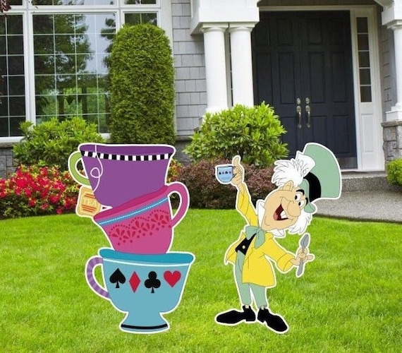 Alice in Wonderland Cutouts, Mad Hatter, Tea Cups, Outdoor Decor