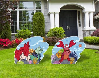 Little Mermaid Cutouts and Yard Signs, Birthday Party Decor, Outdoor Décor, Yard Sign, Princess Ariel, Sebastian, Halloween Decor,