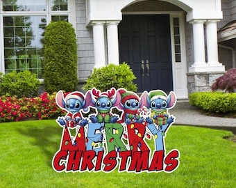 Stitch Merry Christmas, Merry Christmas Cutout, Stitch Christmas Cutouts and Yard Sign, Outdoor Decor Signs, Yard Sign, Christmas Decor