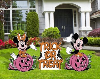 Mickey y Minnie de Halloween, Truco o trato, Recortes, Letreros de decoración para exteriores, Decoración de calabazas, Decoración para fiestas de Halloween
