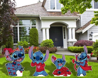 Stitch valentines Day Cutouts and Yard Signs, Valentines day decor, Stitch Yard Art, Love Stitch, Valentines Party Decor, Stitch Valentines
