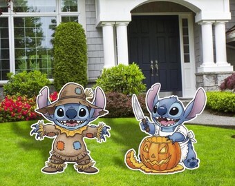 Stitch Halloween, Stitch Pumpkin Carving, Stitch Scare Crow, Stitch Pumpkin Carving, Halloween Party Decor, Stitch Outdoor Decor, Scare Crow