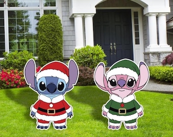 Stitch Christmas, Angel Elf, Stitch Santa Claus, Stitch Cutouts, Christmas Outdoor Decor, Christmas Party decor, Garden Decor, Stitch Decor