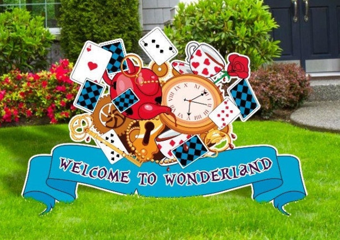 Alice Sign Alice in Wonderland, Personalized Welcome Sign, Cartoon Cutouts ...