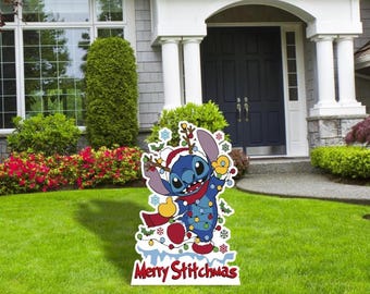 Stitch Merry Christmas, Merry Christmas Cutout, Stitch Christmas Cutouts and Yard Sign, Outdoor Decor Signs, Yard Sign, Christmas Decor
