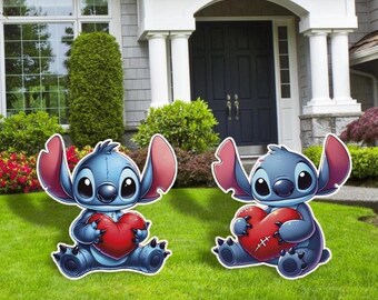 Stitch Red Heart, Stitch Valentines Day Decor, Outdoor Decor, Stitch Love Cutouts, Valentines Party decor, Love Stitch,