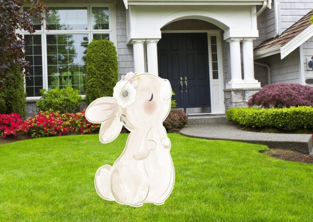 Cute White Bunny Cutout and Yard Signs, Brown Bunny, Baby Shower Decor