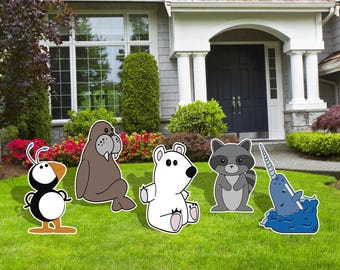 Elf Christmas Decorations, Elf Artic Animals Cutouts, Outdoor Decoration Signs, Elf Yard Sign, Elf Snowman Decor, Elf Winter Animals Narwhal