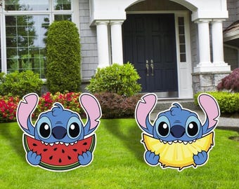 Stitch Happy Birthday cutouts and Yard Sign, Lilo and Stitch Cutouts, Outdoor Decor, Birthday Party Decor, Stitch Birthday Party Cutouts