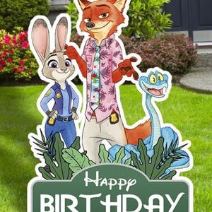 Zootopia yard Signs Cutouts, Zootopia Birthday Party decor, Coroplast Cutouts, Zootopia 2, Outdoor Decor, Party Props HBD Group Sign