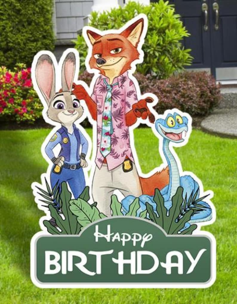 Zootopia yard Signs Cutouts, Zootopia Birthday Party decor, Coroplast Cutouts, Zootopia 2, Outdoor Decor, Party Props HBD Group Sign