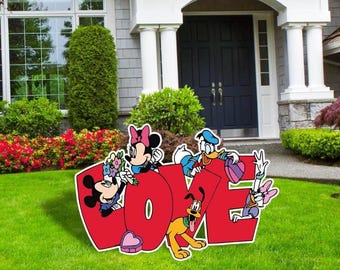 Valentine Day Love Sign, Mickey and Friends Love Sign, Valentines Day Decor, Party decor, Outdoor decor, Yard Art, Cutouts, Yard Sign